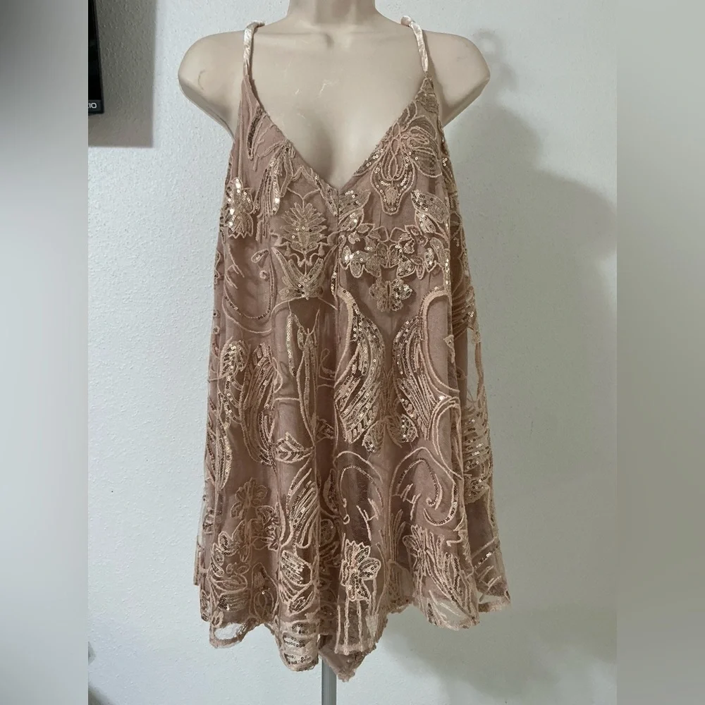 NEW FREE PEOPLE Swinging it Romper Champagne Combo Size M